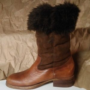 NINE WEST Women's Leather Faux Fur Boots Pull On